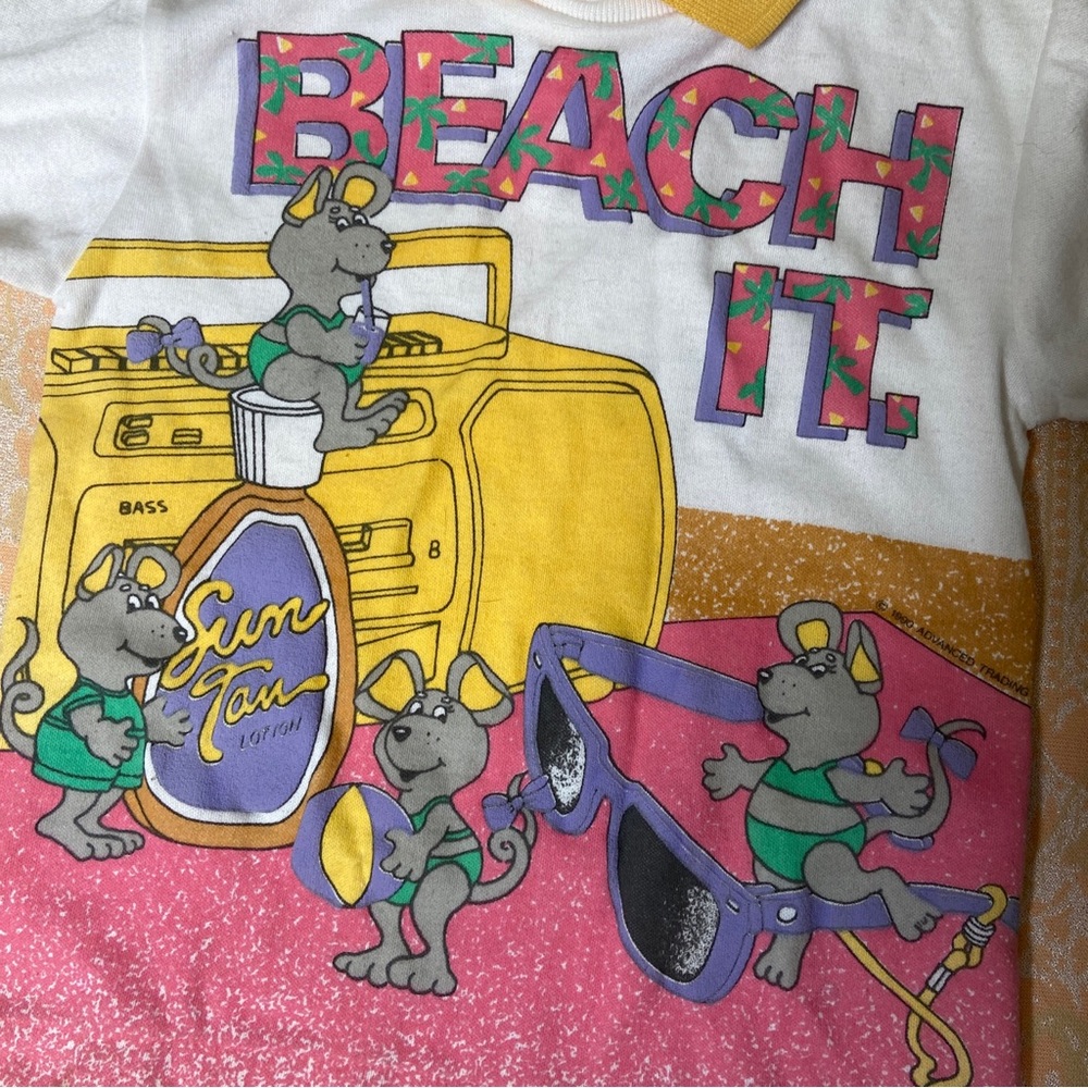 Vintage 1990 Kids collared shirt Mice beach scene boombox sunglasses - Picture 5 of 10